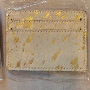 White Metallic Gold Cowhide Card Holder – Genuine Hair-On Leather Wallet